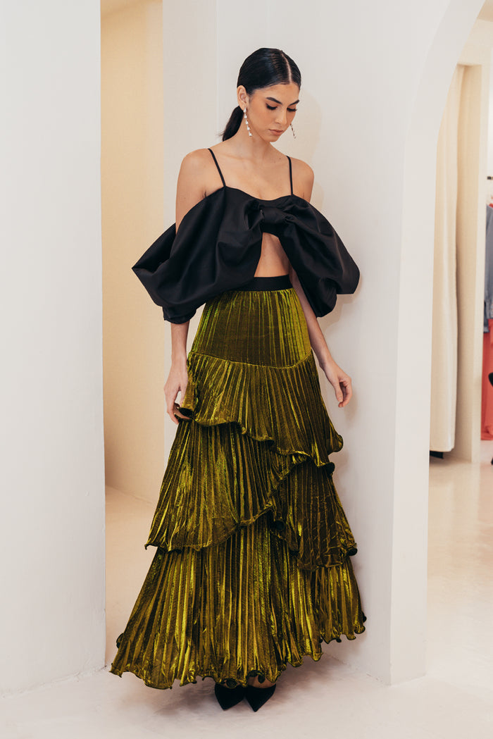 PLEATED LAYERED SKIRT | GOLDEN